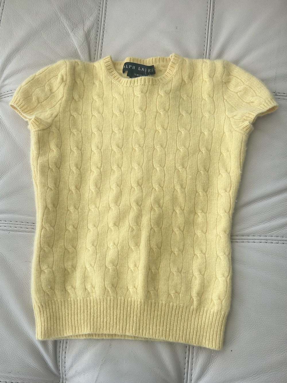 Ralph Lauren Black Label 100% Cashmere Cable Knit Short Sleeve Sweater